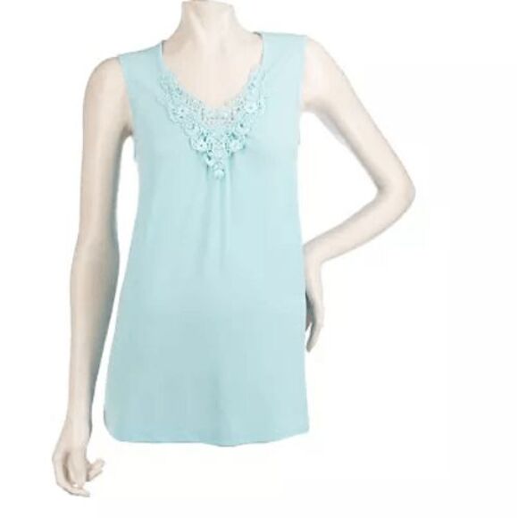 Susan Graver Womens 3X Liquid Knit Swing Tank Yellow Lace Applique Stretch NWT - Picture 3 of 5